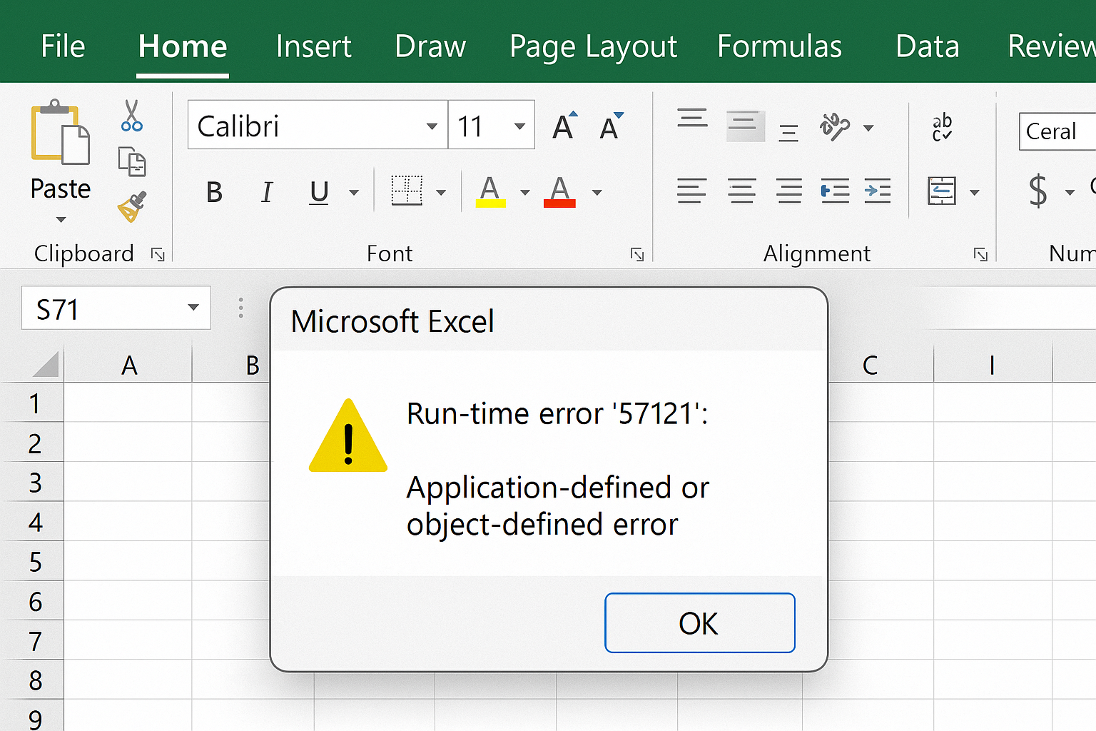 Fixing Excel Run time Error 57121 Application defined Or Object 