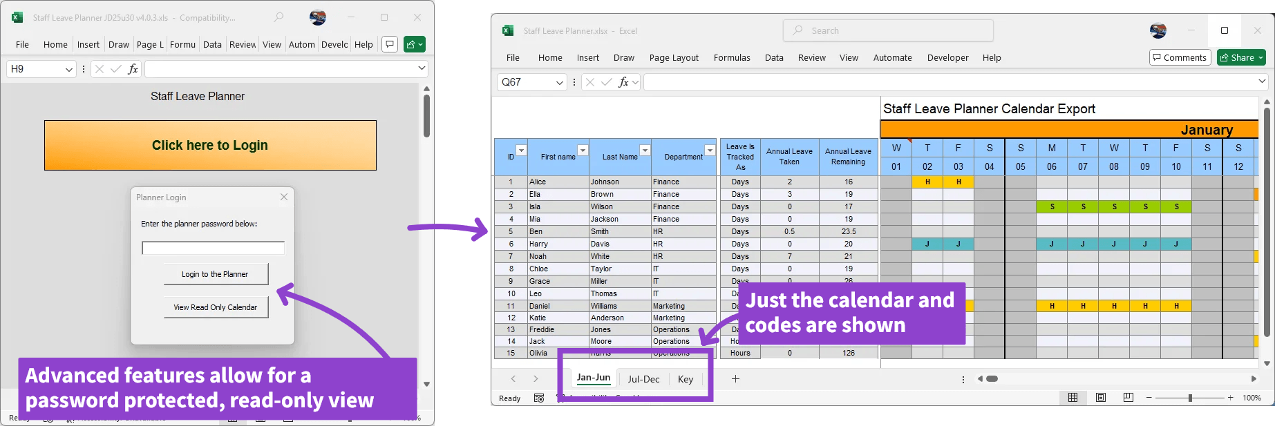 Additional security is provided to allow employees to see a read-only view of team leave.