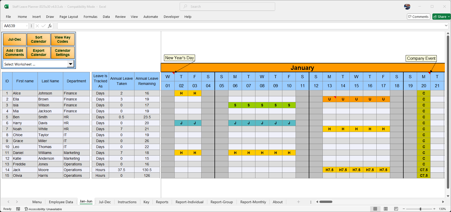 Holiday Excel Spreadsheet Template